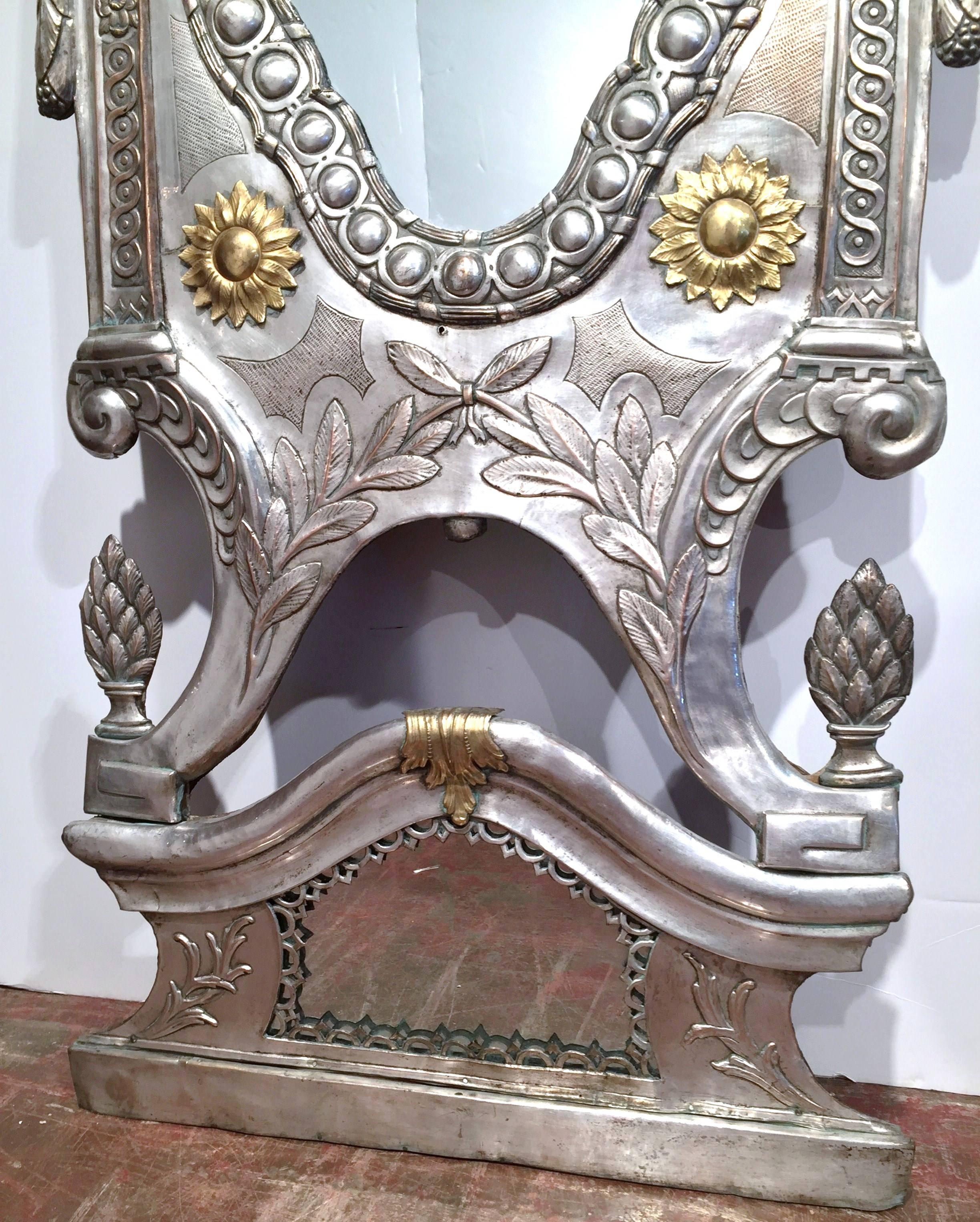 Louis XVI 19th Century French Repousse Silver Plated and Copper Overlay Wall Mirror