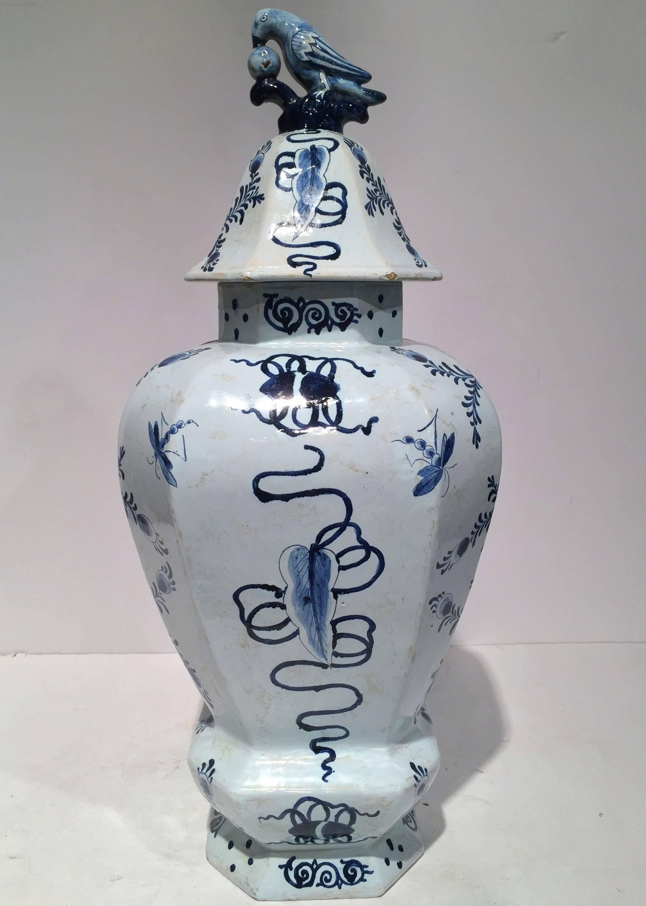 Large Vintage Blue and White Delft Vase with Lid 4
