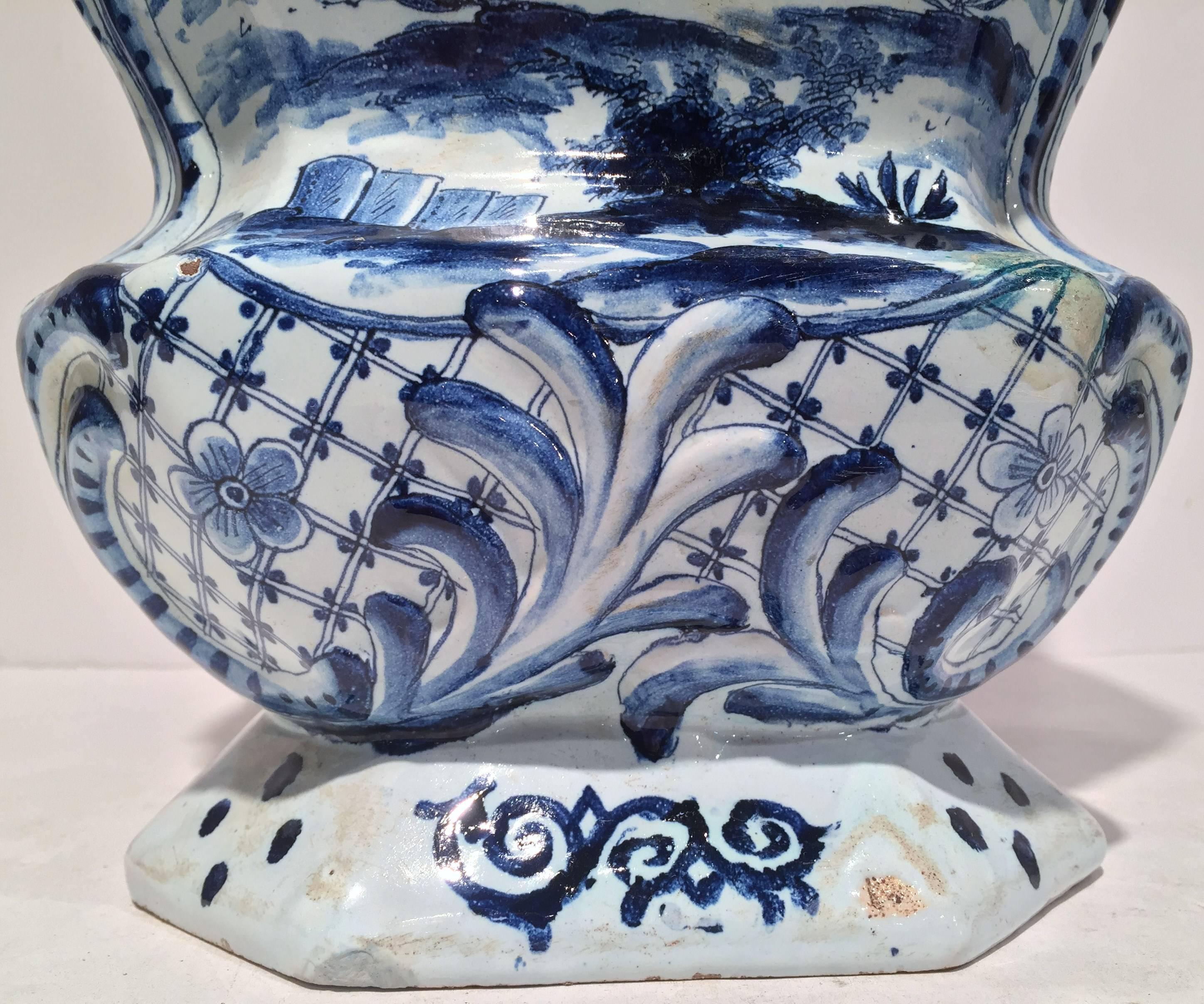 Dutch Large Vintage Blue and White Delft Vase with Lid