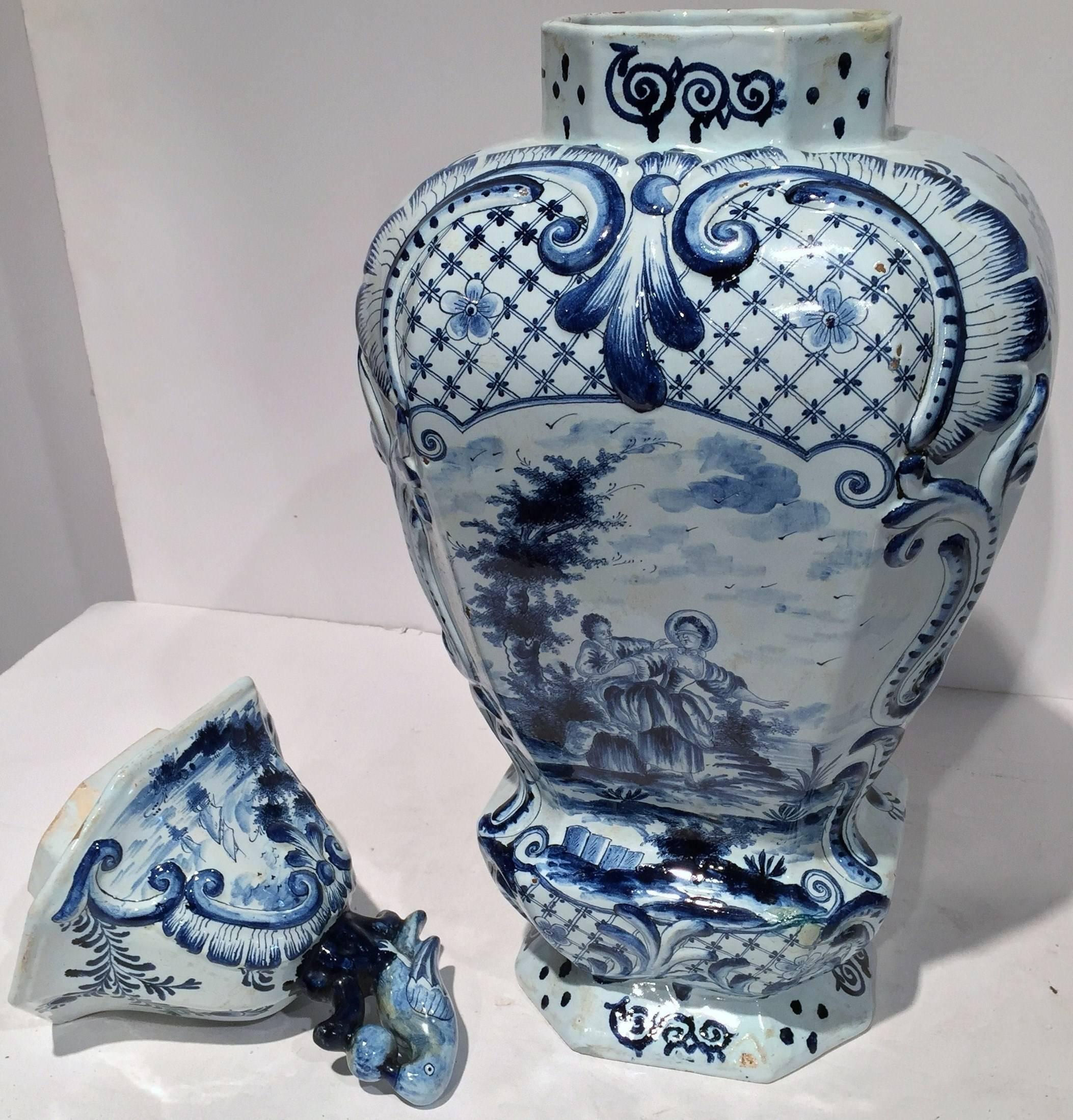 20th Century Large Vintage Blue and White Delft Vase with Lid