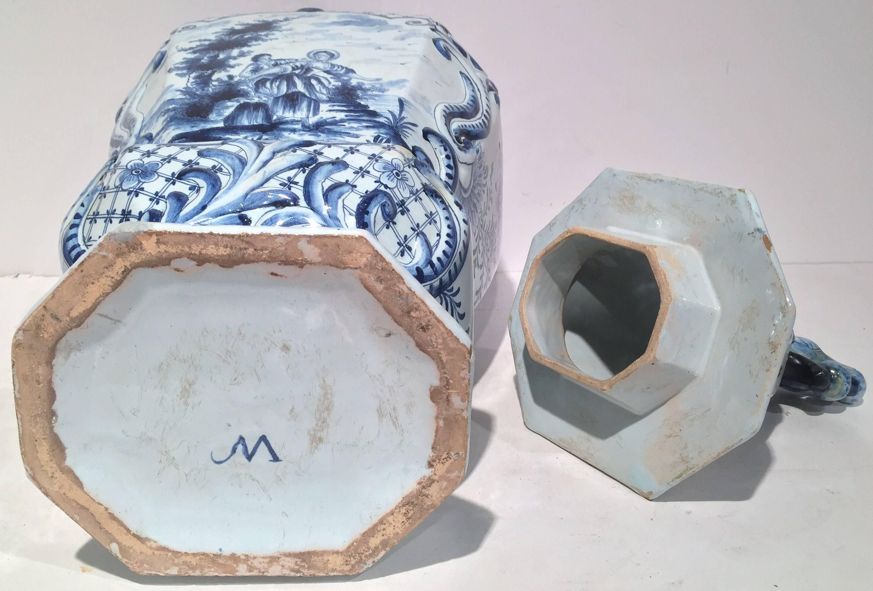 Large Vintage Blue and White Delft Vase with Lid 1