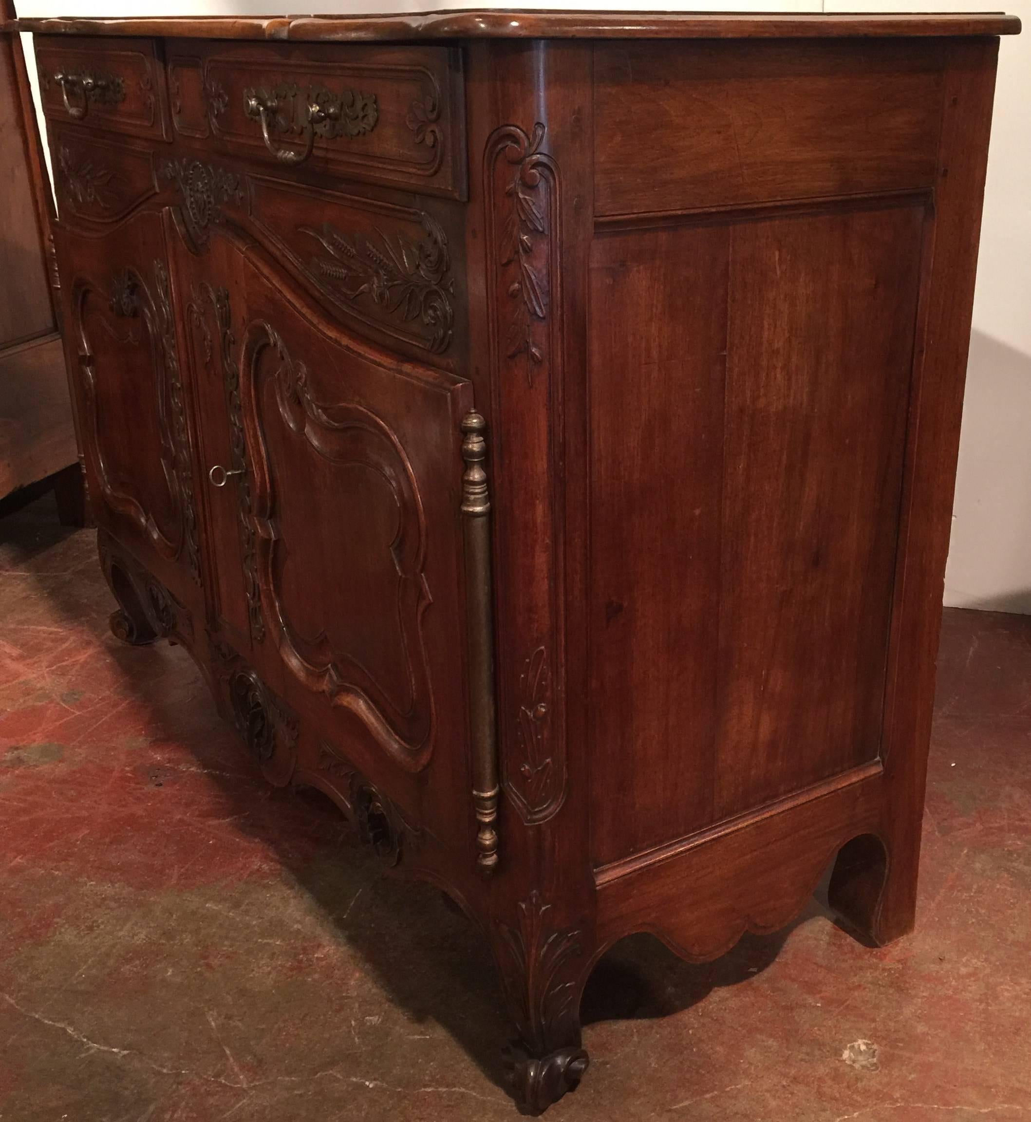 19th Century Country French Walnut Carved Buffet from Provence 3