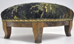 18th Century Walnut Foot Stool Upholstered with Antique Aubusson Tapestry