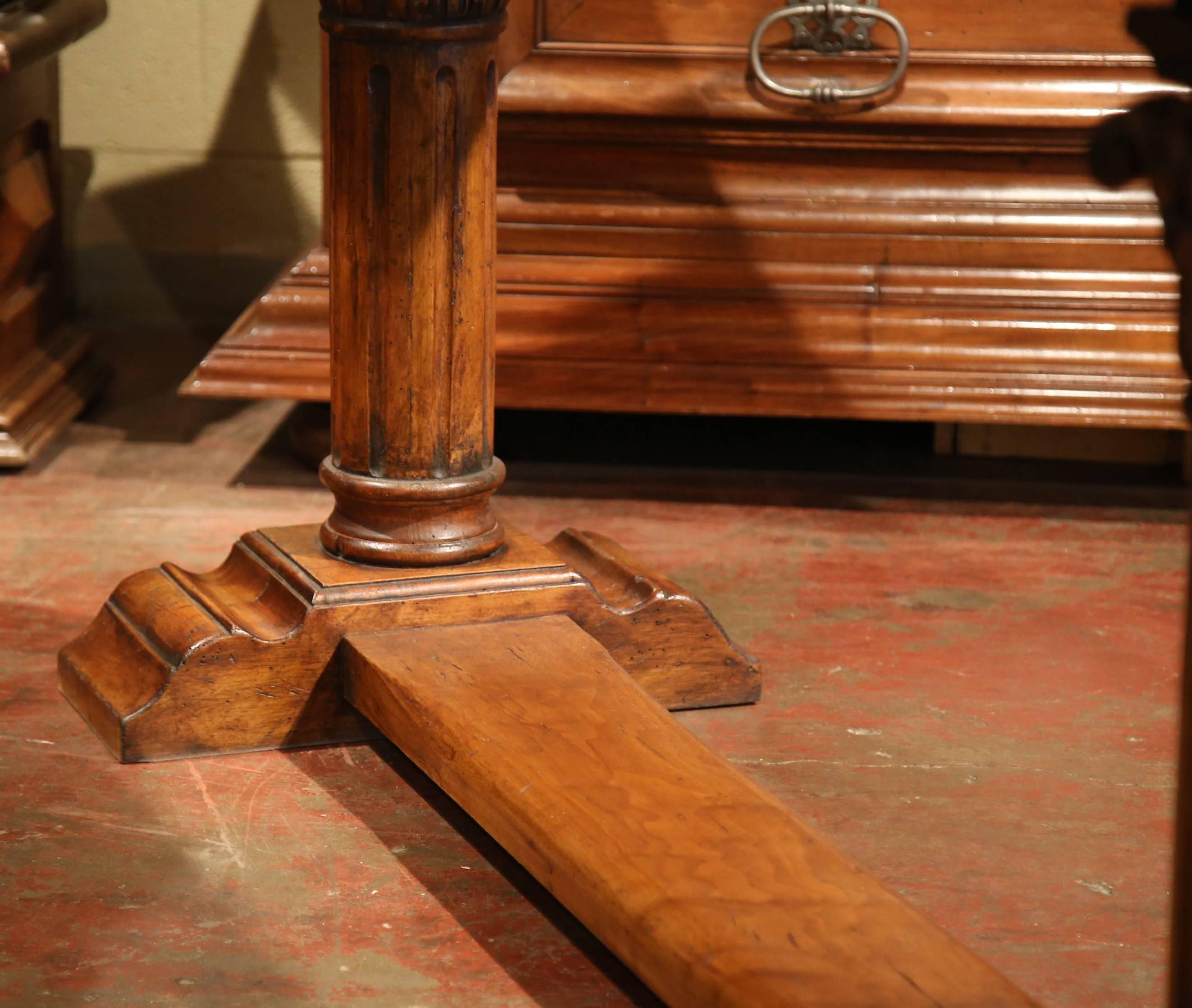 Louis XIV Long French Hand-Carved Walnut Two-Pedestal Legs Console Table with Stretcher