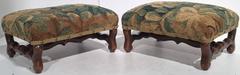 Antique Pair of Walnut Foot Stools with 18th Century Aubusson Tapestry
