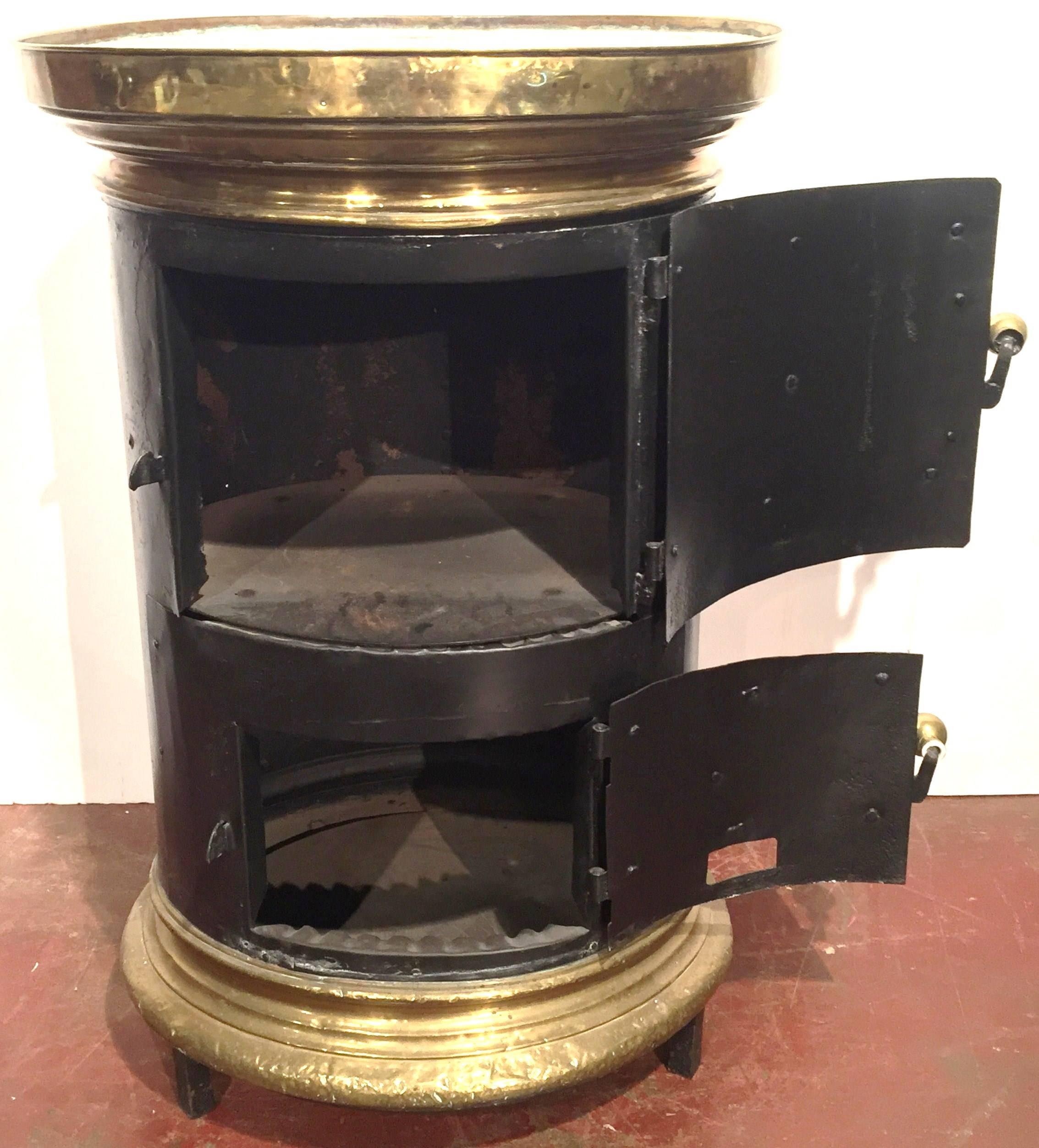 Country 19th Century French Iron and Brass Kitchen Stove with Hand Painted Tiles