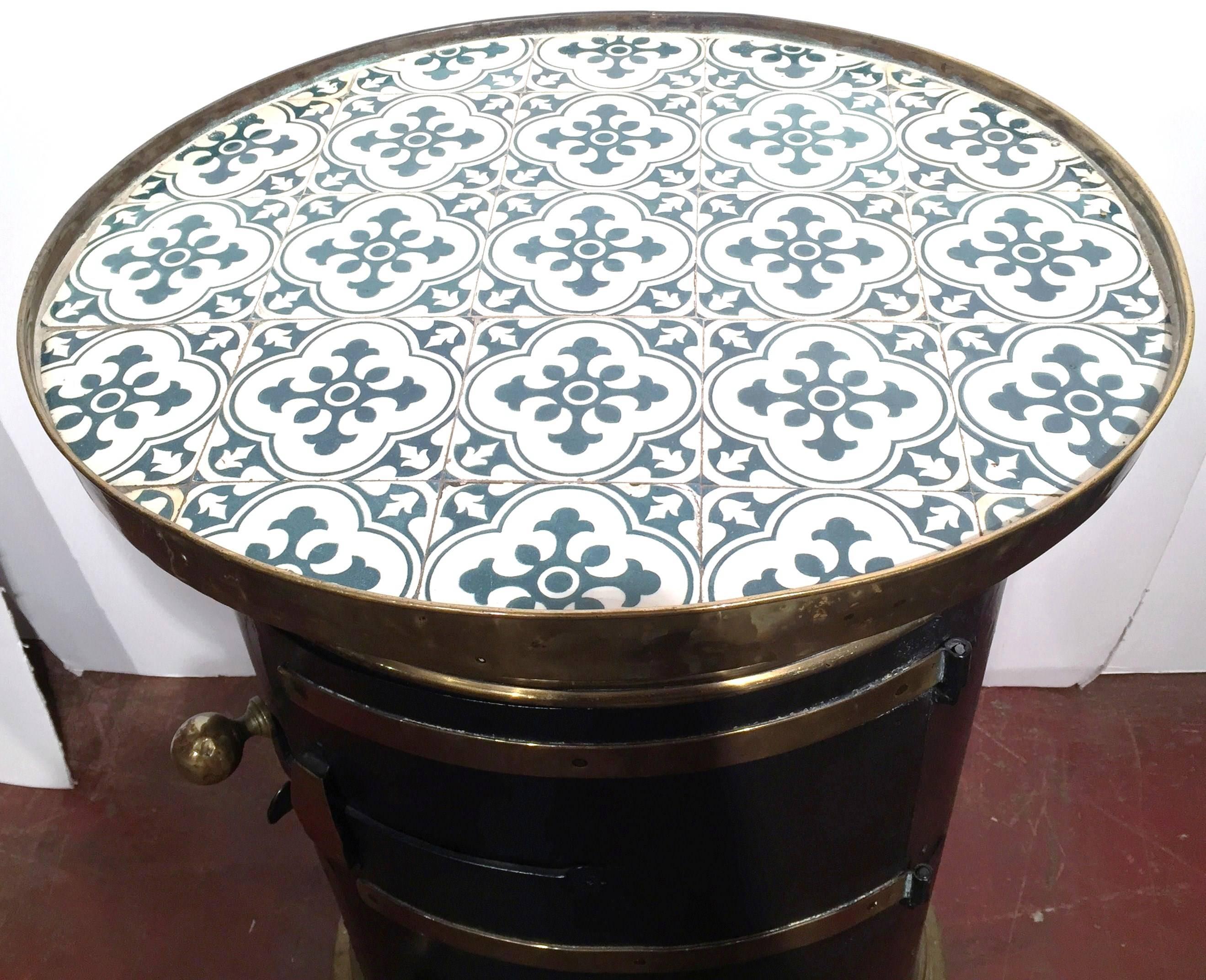 Hand-Crafted 19th Century French Iron and Brass Kitchen Stove with Hand Painted Tiles