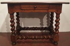 18th Century French Louis XIII Walnut Barley Twist Side Table