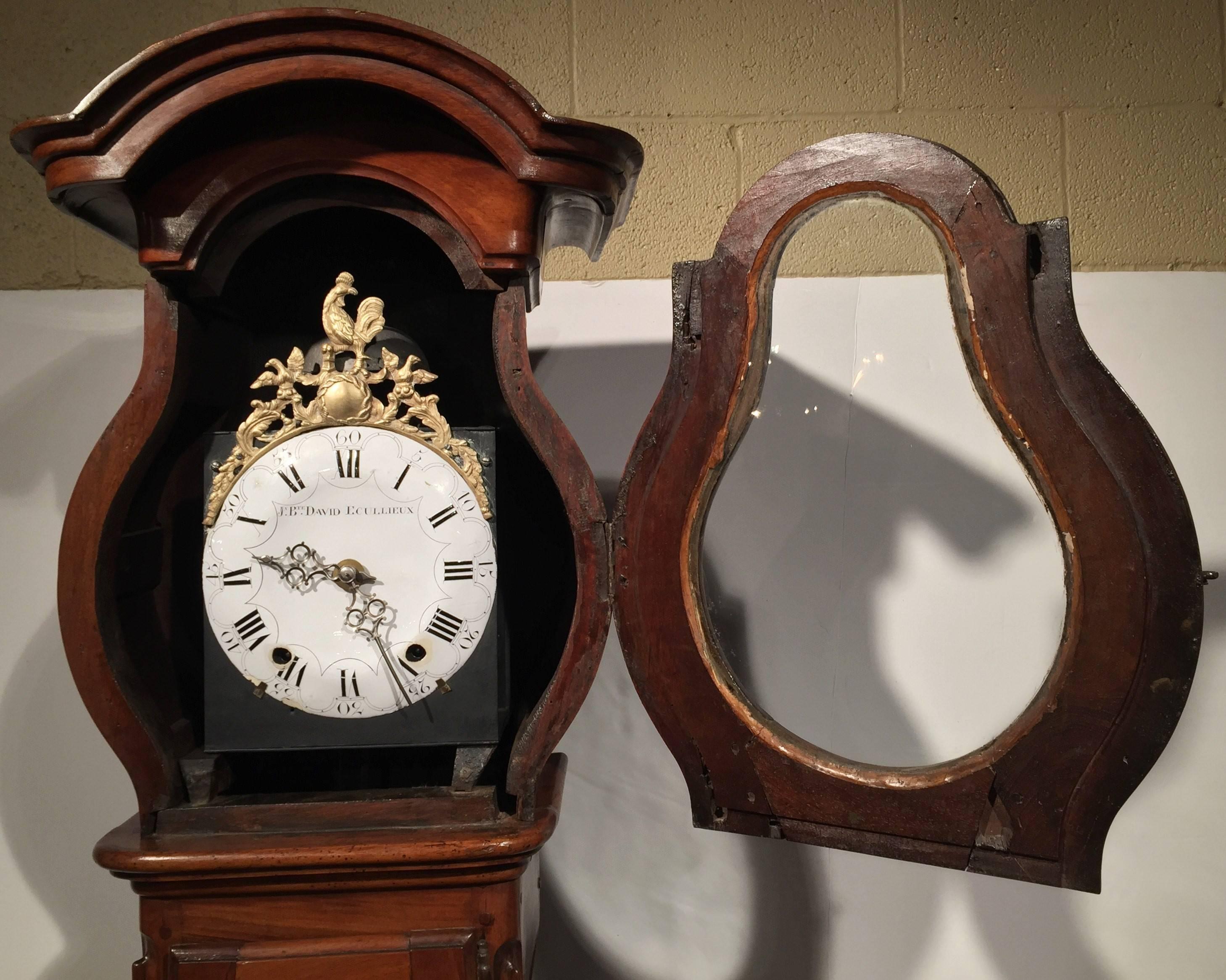 18th Century Country French Walnut Grandfather Clock with Rooster Movement 3