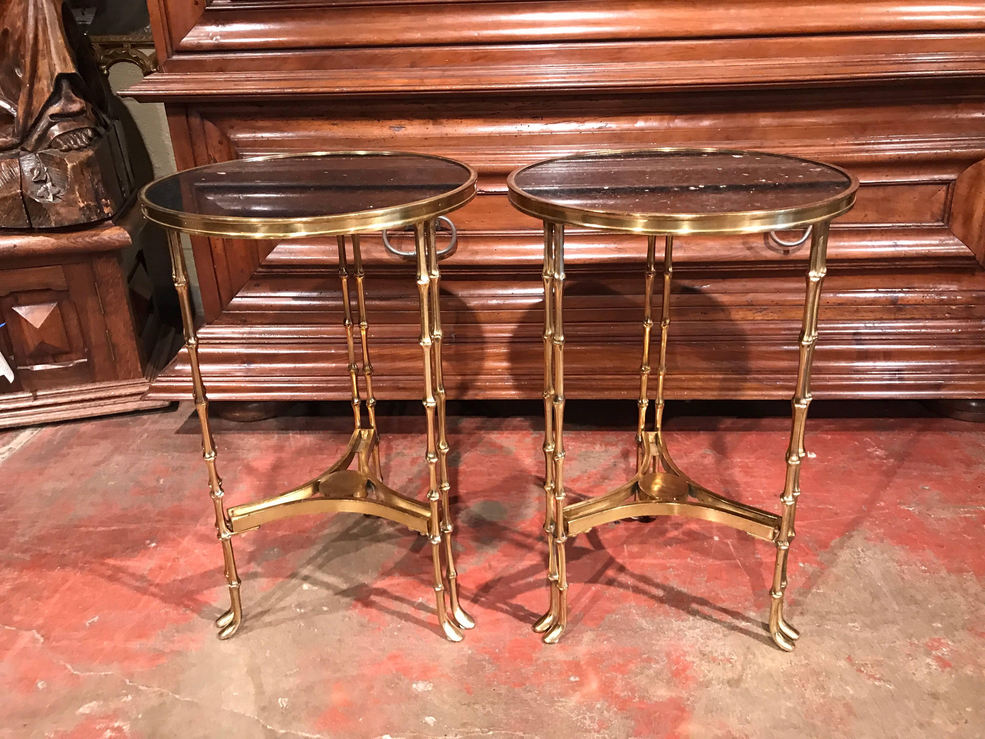 Gilt Pair of Early 20th Century French Neoclassical Bronze and Granite End Tables