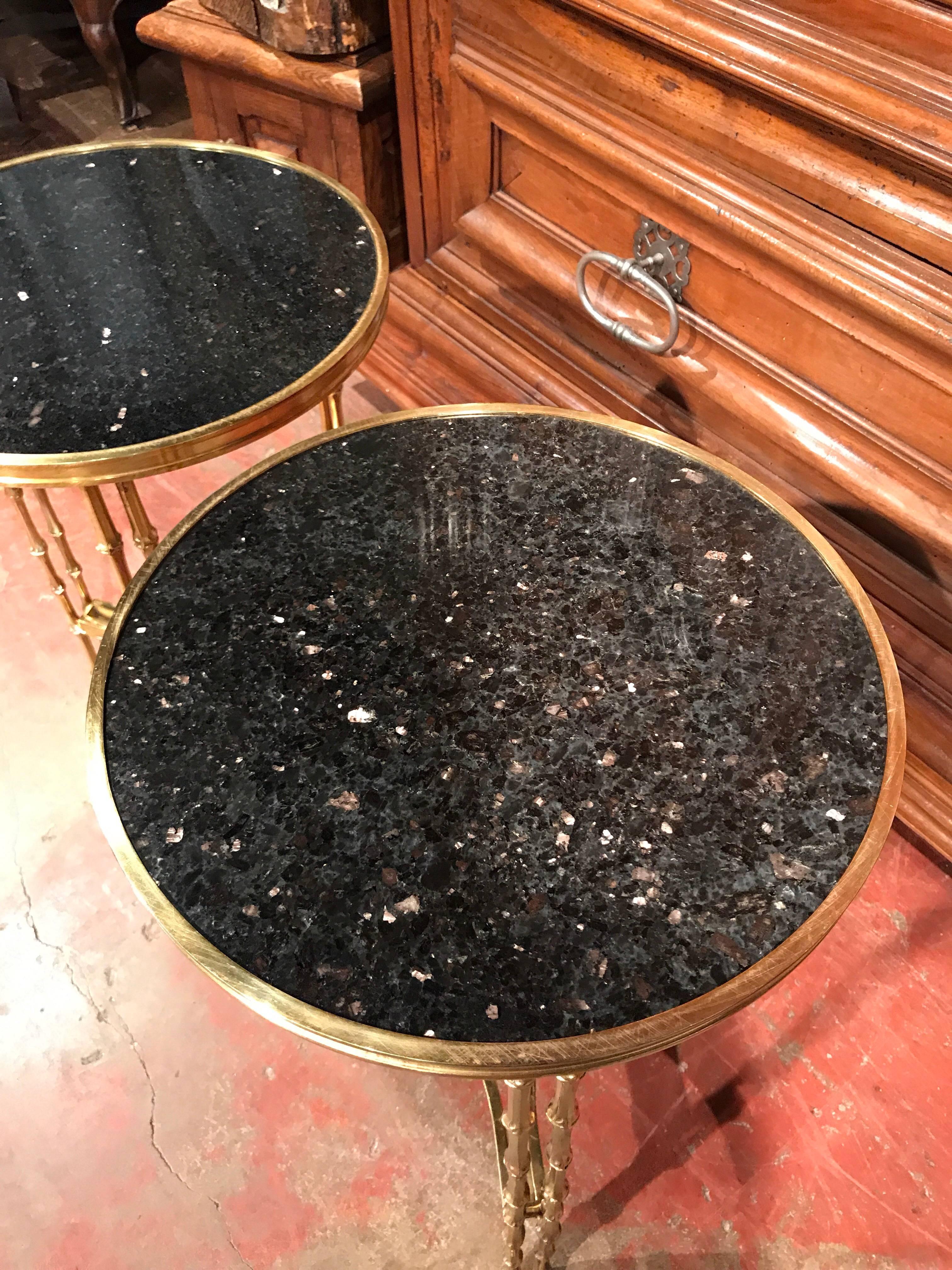Pair of Early 20th Century French Neoclassical Bronze and Granite End Tables 3