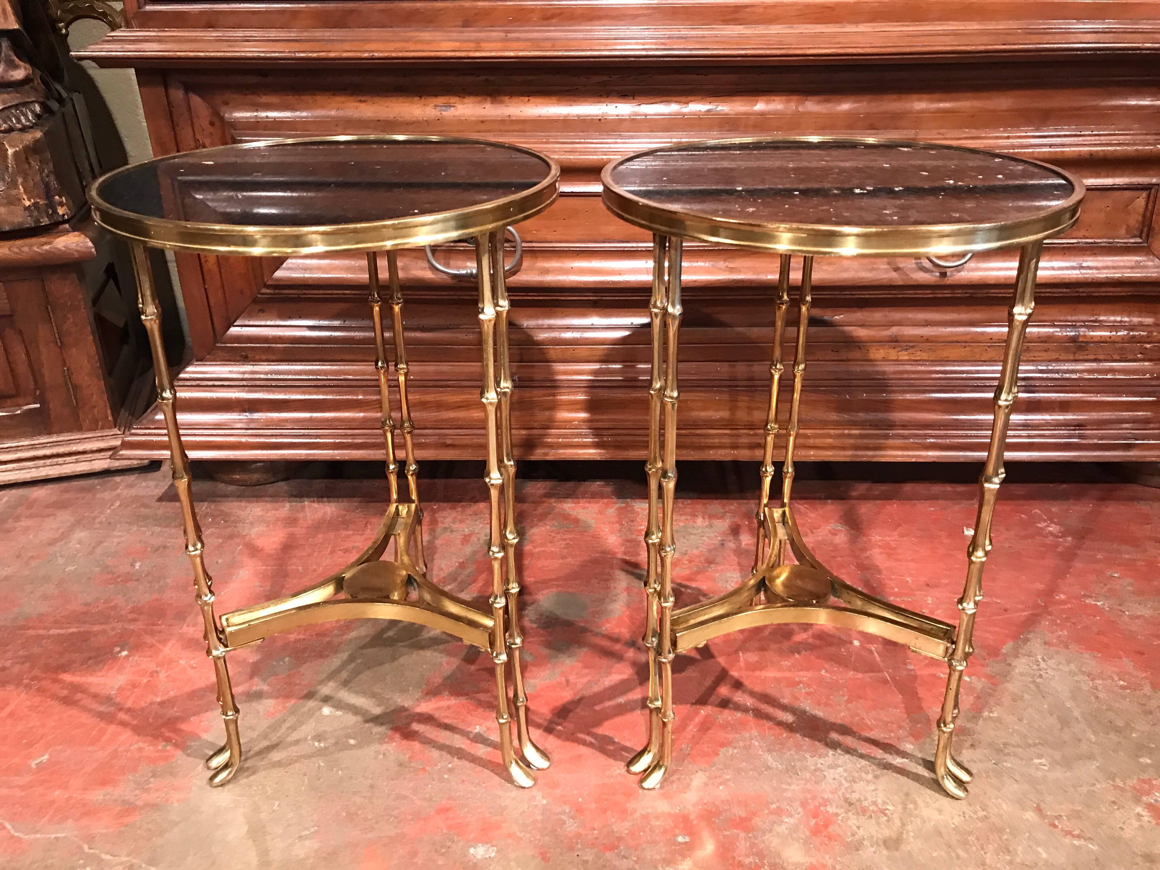 Pair of Early 20th Century French Neoclassical Bronze and Granite End Tables 2