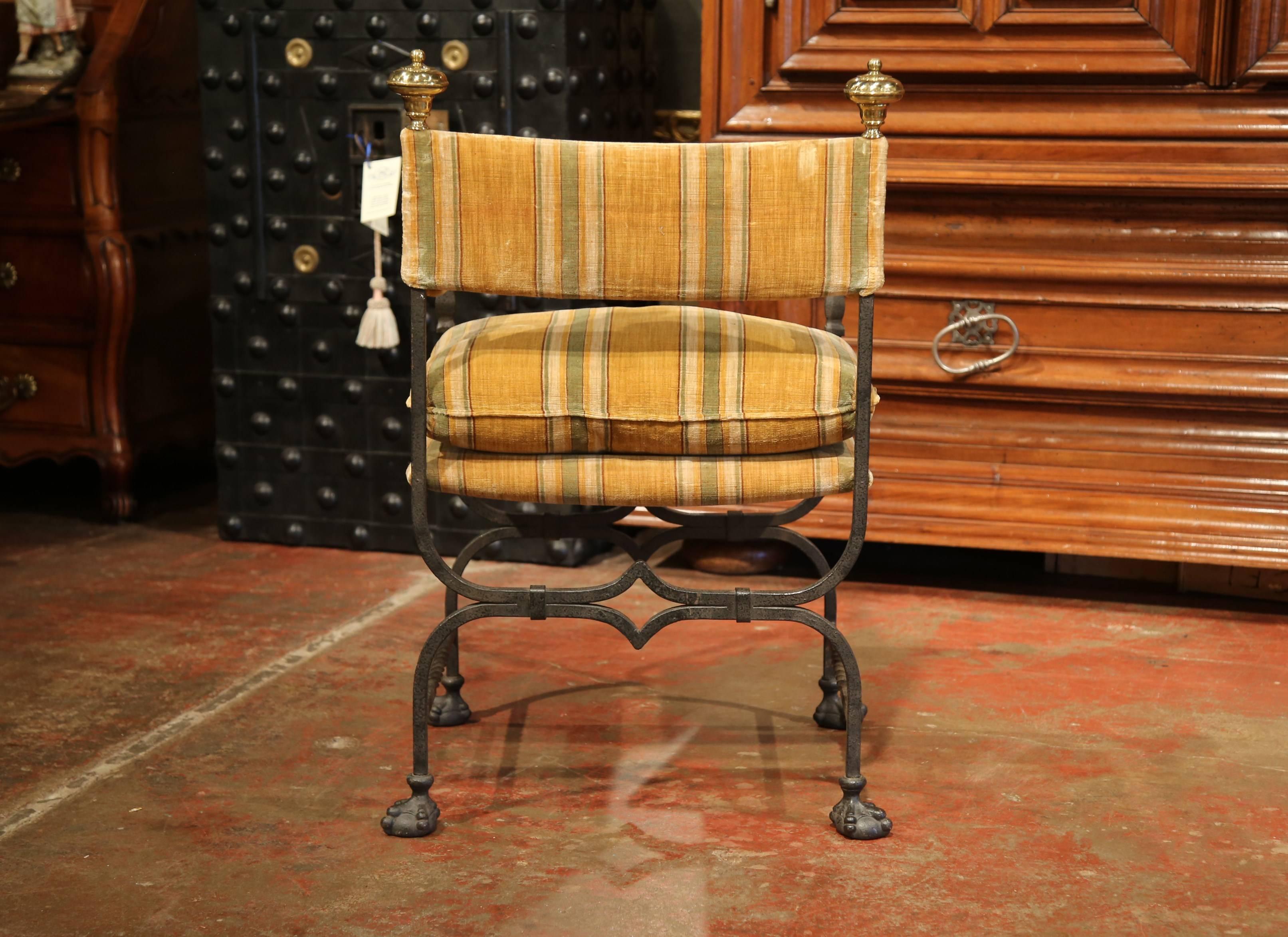 19th Century Italian Wrought Iron Campaign Armchair with Bronze Finials 5