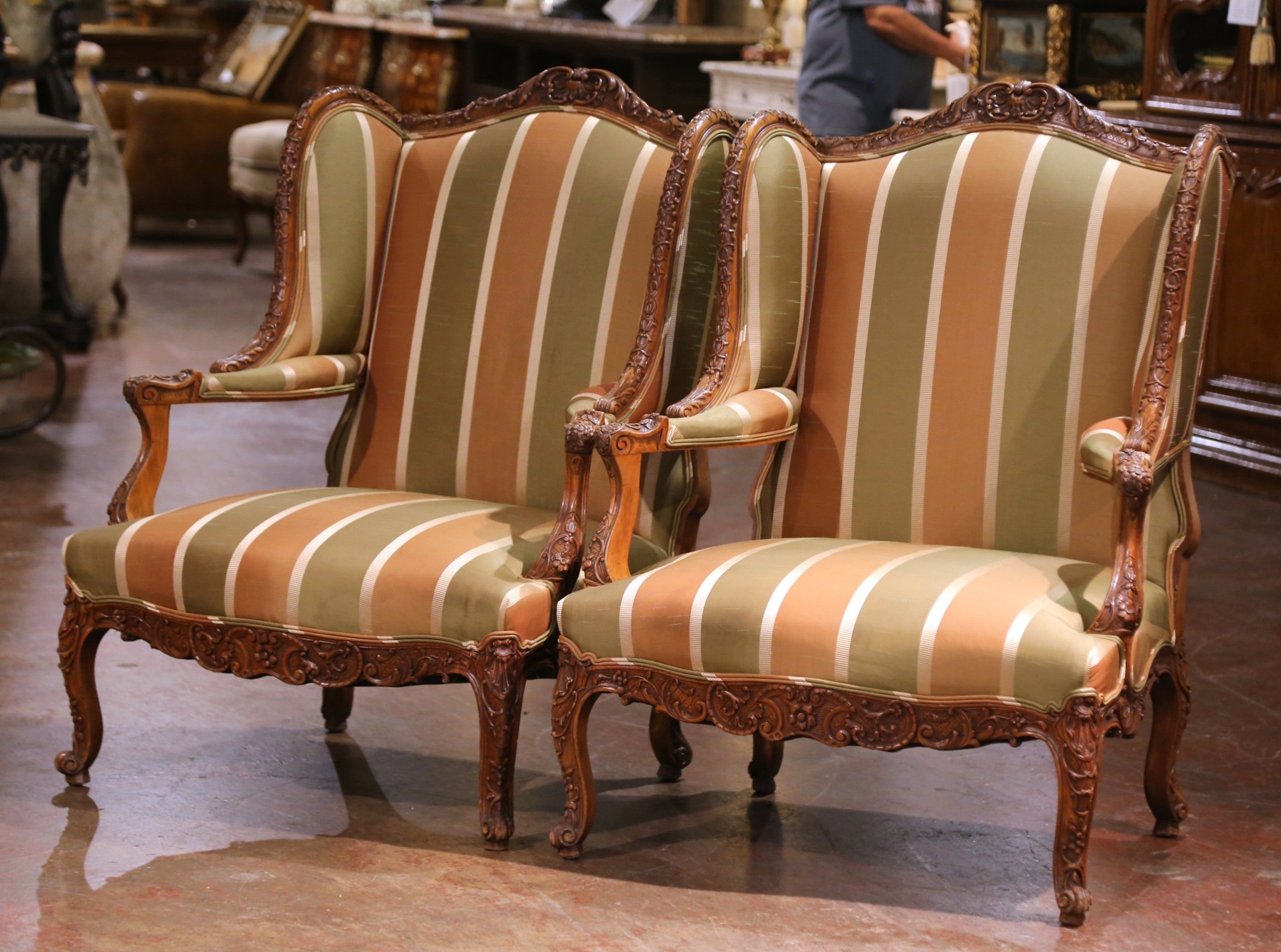 Pair 19th Century French Regence Carved Walnut "Fauteuils de Confessional"