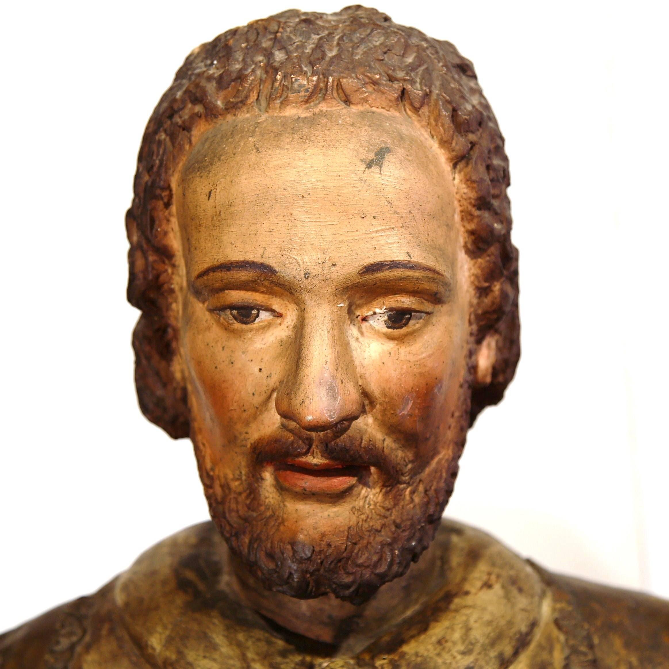 Gilt 18th Century Spanish Carved Statue of Saint Francis-Xavier with Gold Leaf Finish