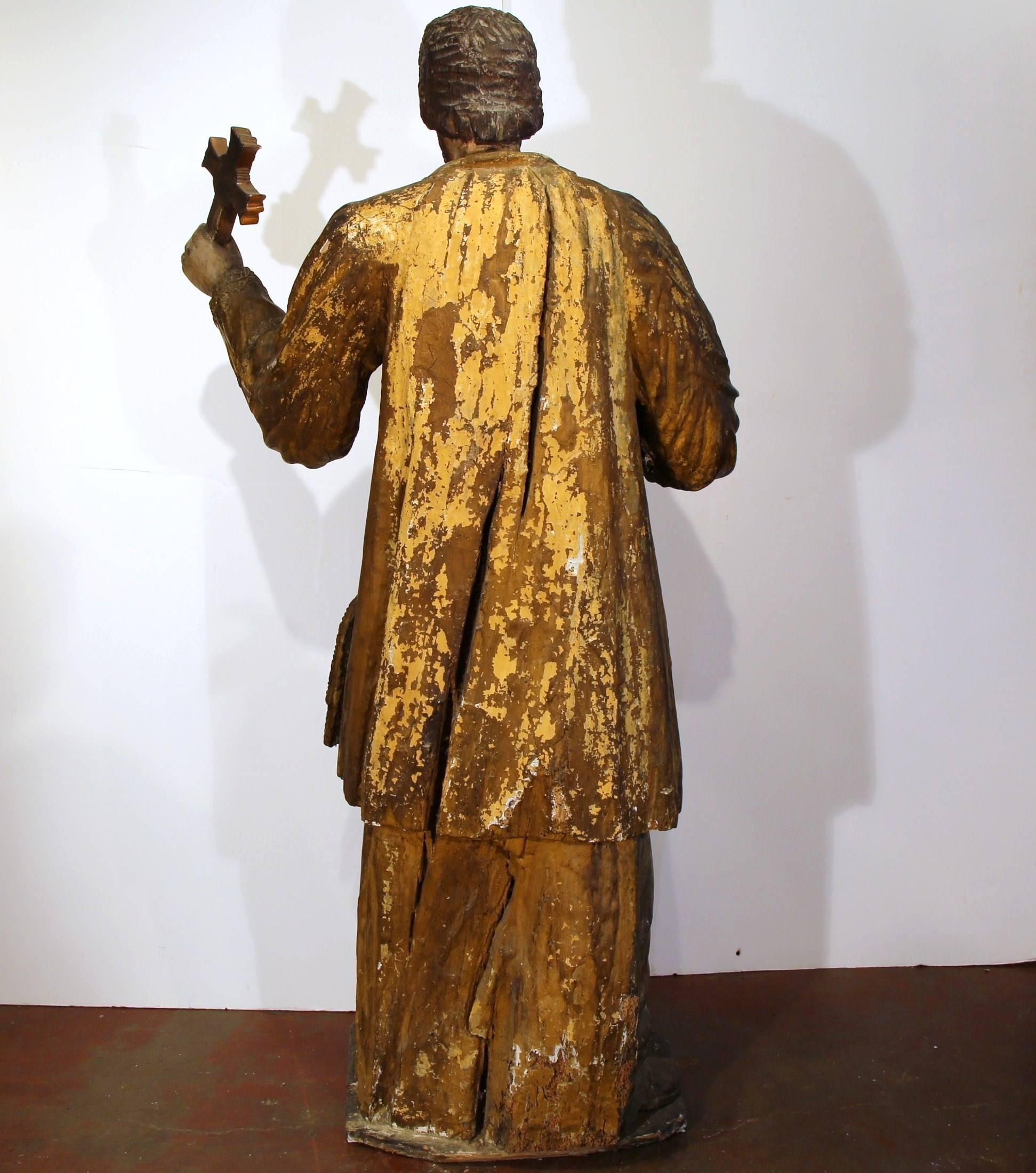 Giltwood 18th Century Spanish Carved Statue of Saint Francis-Xavier with Gold Leaf Finish