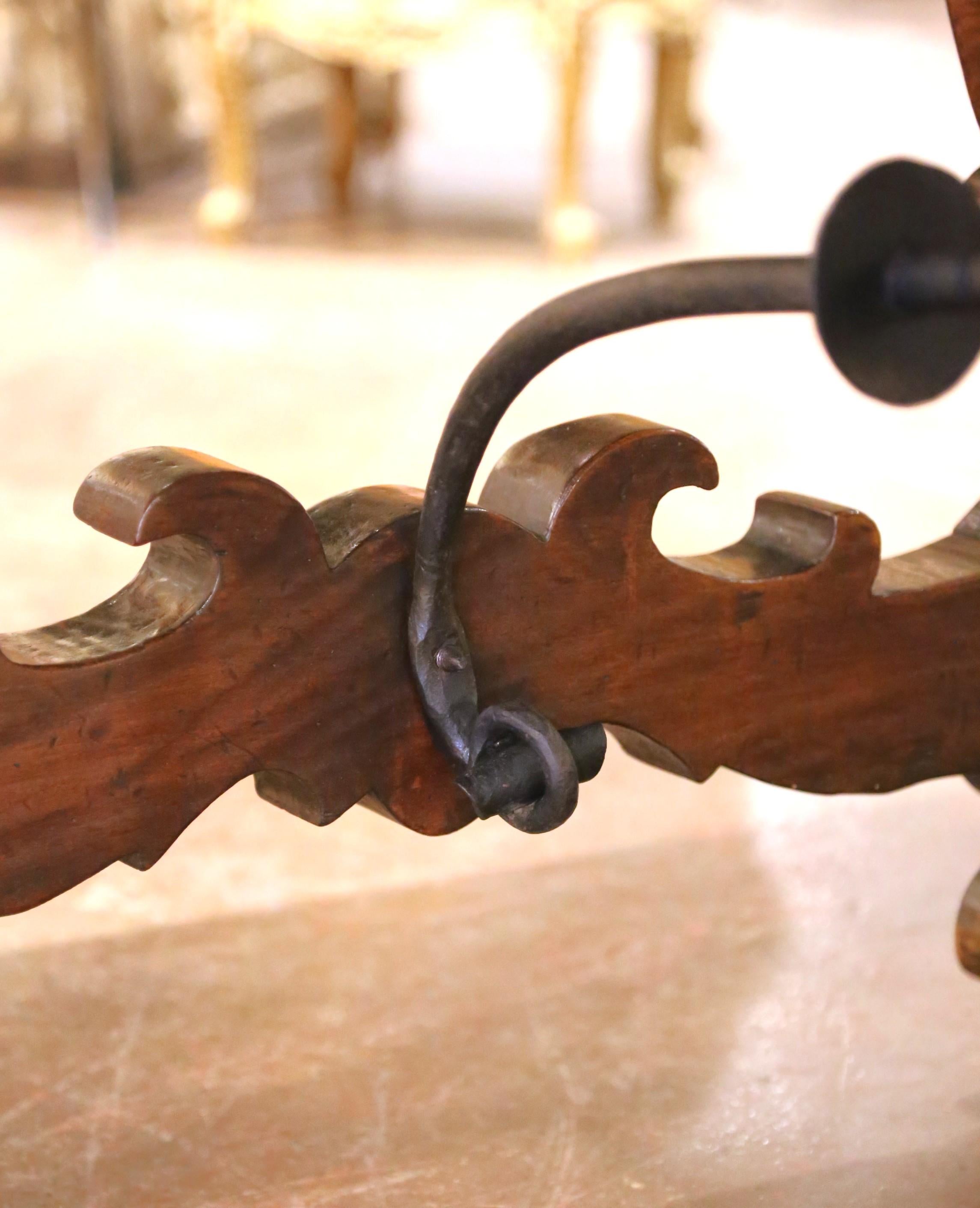 19th Century Spanish Carved Walnut Dining Trestle Table with Single Plank Top For Sale 1