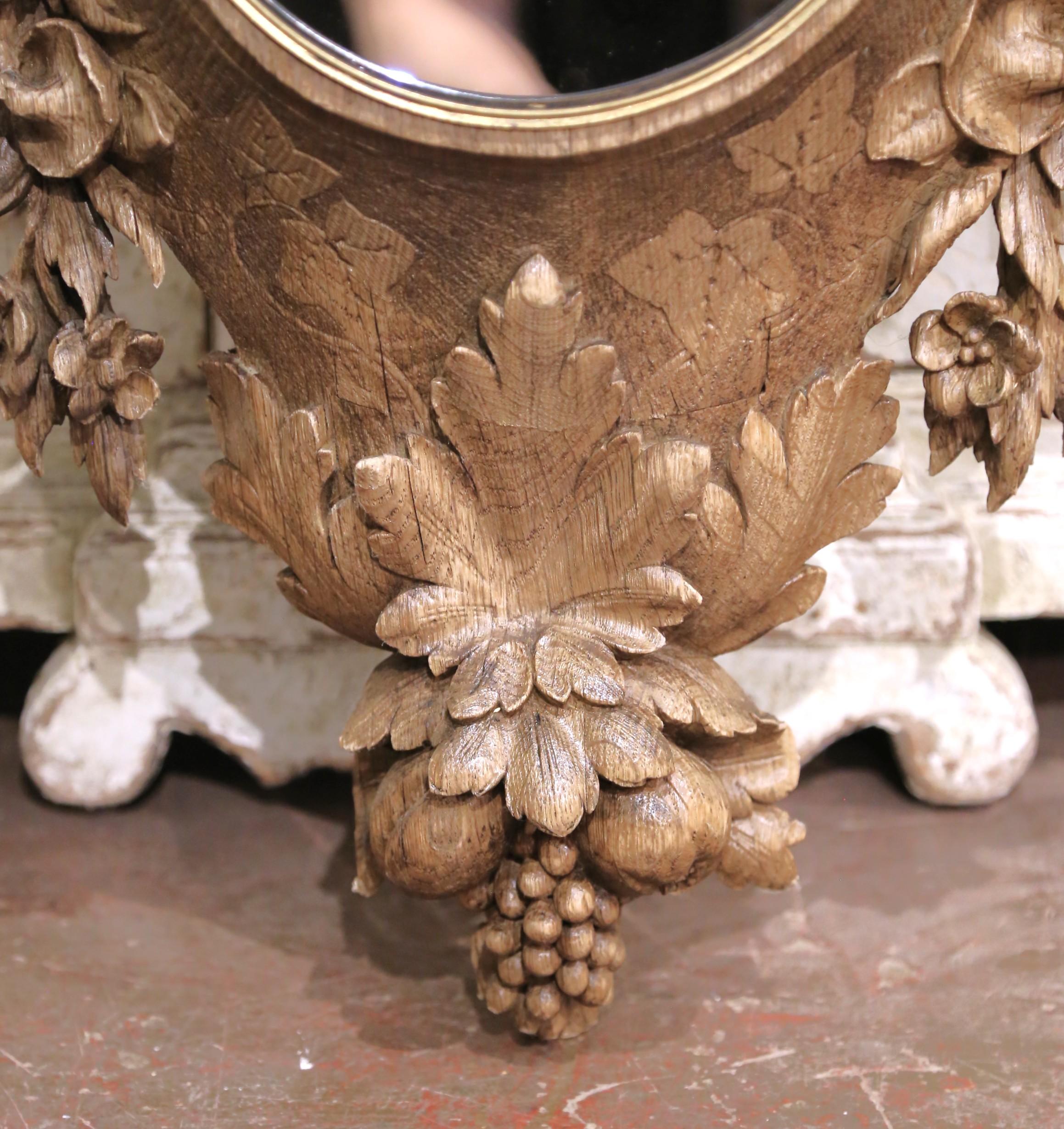 19th C. French Black Forest Carved Oak Mirror with Bronze Trim and Bird Motif For Sale 1