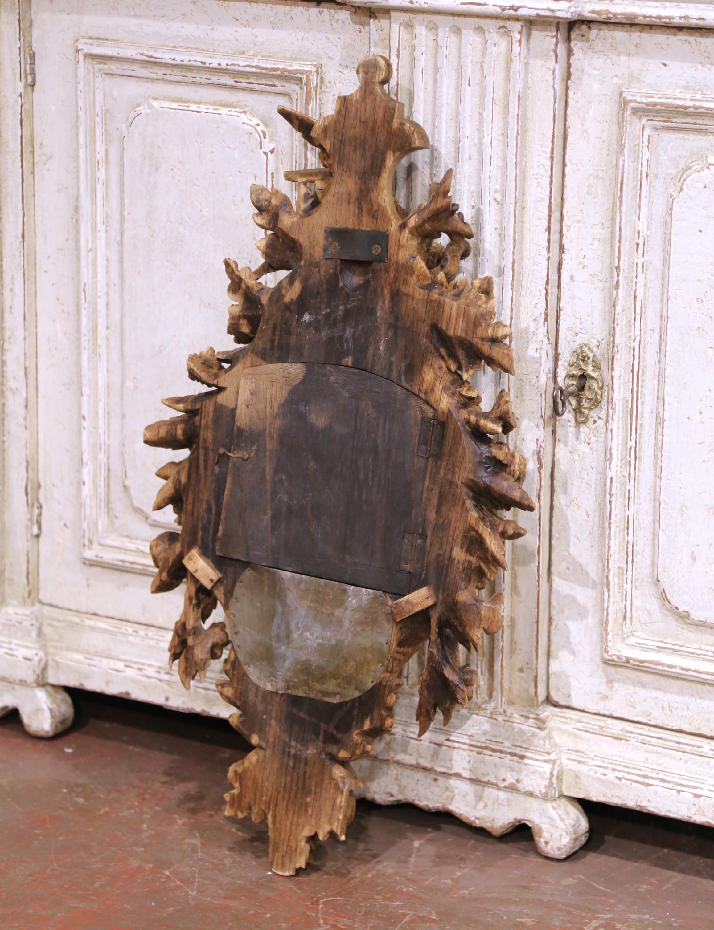 19th C. French Black Forest Carved Oak Mirror with Bronze Trim and Bird Motif For Sale 2