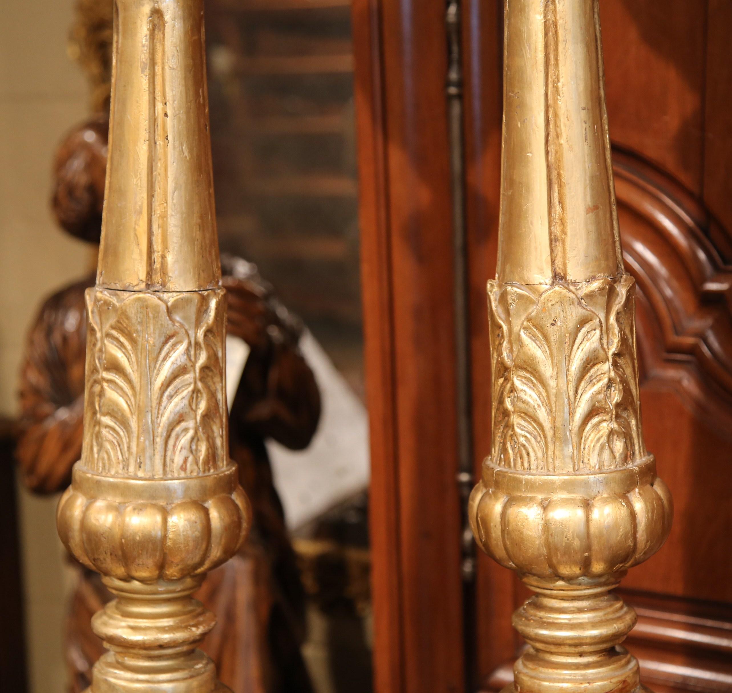 Pair of 18th C. French Louis XV Giltwood Pricket Stands with Tripod Bases For Sale 3