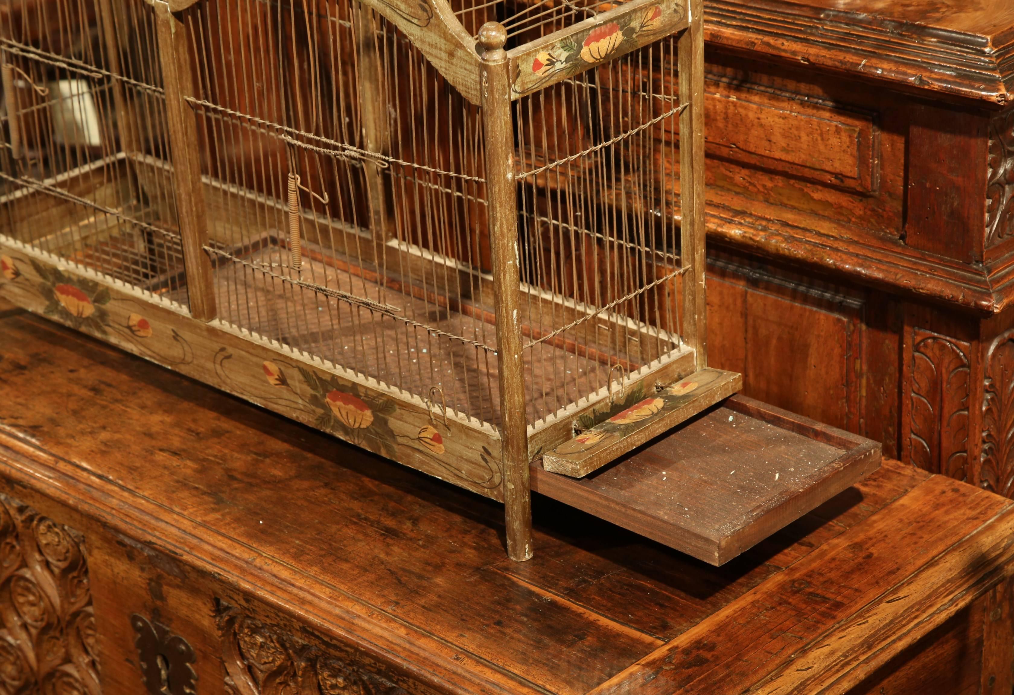 20th Century Large Vintage French Painted Birdcage with Sliding Removable Tray