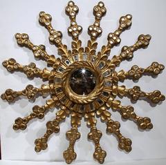 Set of Two Large Mid-Century French Sunburst Gilt Mirrors