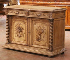 19th Century French Henri II Bleached Oak Buffet with Carved Harvest Motifs