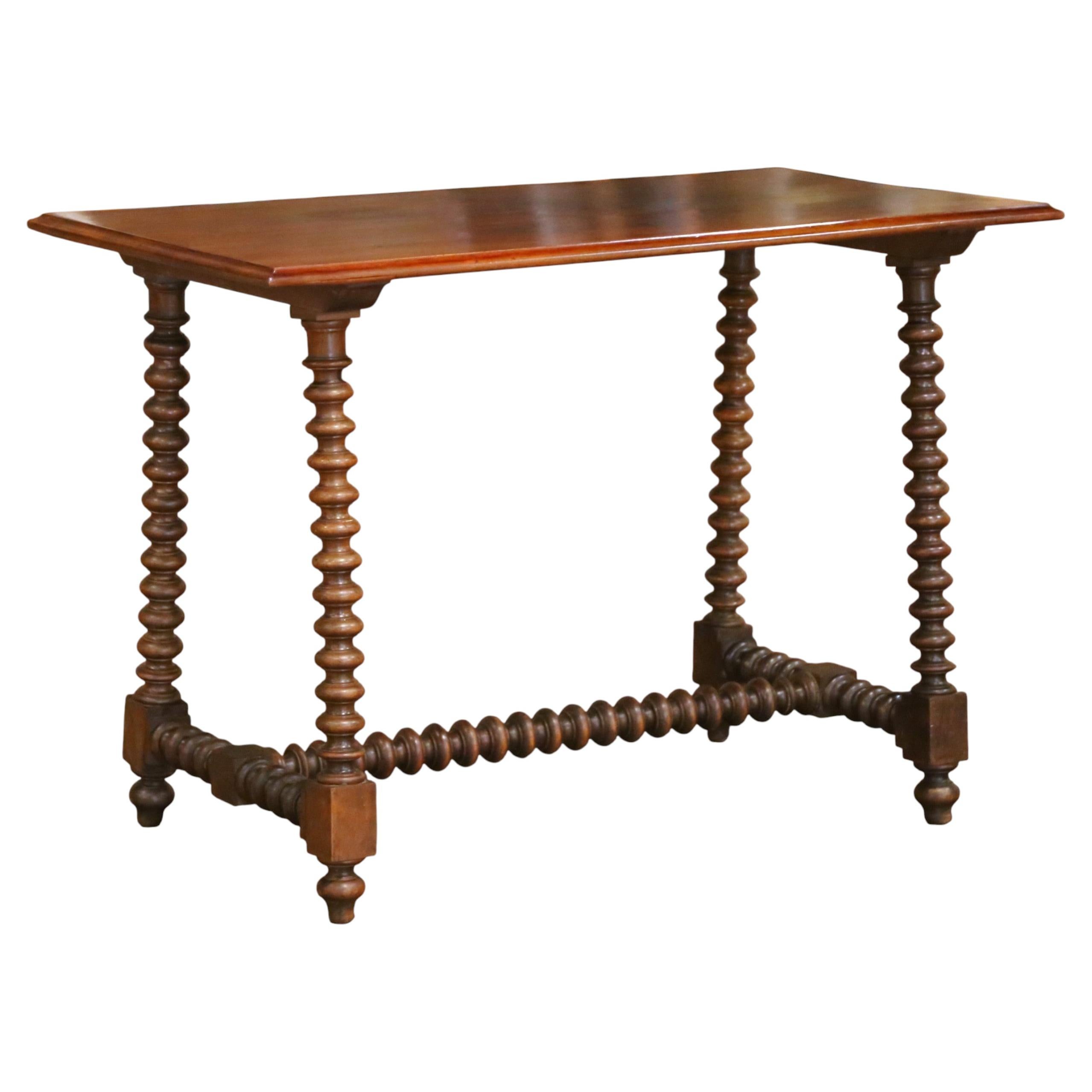 19th Century Spanish Baroque Walnut Console Table Desk with Single-Plank Top