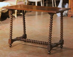 19th Century Spanish Baroque Walnut Console Table Desk with Single-Plank Top