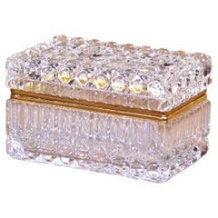 Early 20th Century French Baccarat-Style Cut Glass and Brass Jewelry Box