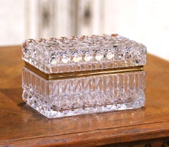 Early 20th Century French Baccarat-Style Cut Glass and Brass Jewelry Box
