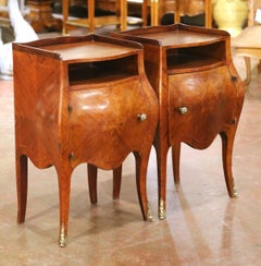 Pair of Early 20th Century French Louis XV Bombé Mahogany Bedside Tables
