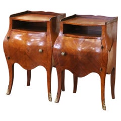 Pair of Early 20th Century French Louis XV Bombé Mahogany Bedside Tables