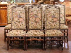 Set of 10 Early 20th Century French Louis XIV Upholstered Oak Dining Chairs