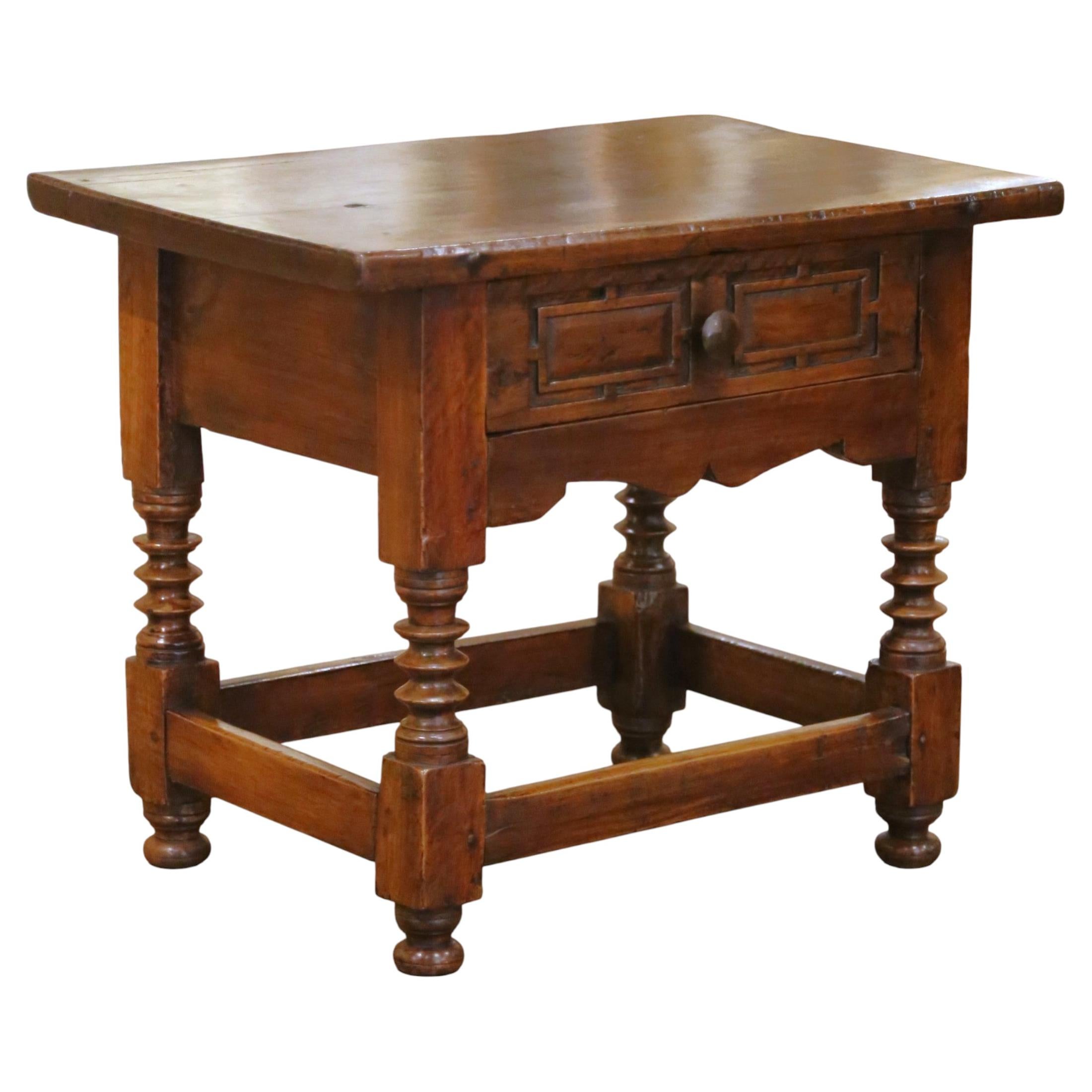 Tavolino barocco spagnolo del XVIII secolo in noce, con piano a tavola singola e cassetto