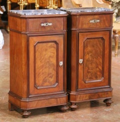 Pair of 19th Century French Louis Philippe Mahogany Marble-Top Nightstands