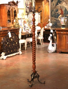 Mid-Century French Louis XIII Style Spiral-Turned Cherry and Metal Hall Tree