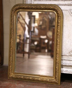 19th Century French Louis Philippe Giltwood Floral Mirror with Mercury Glass