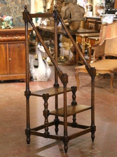 Mid-Century French Louis XIII Style Oak Library Two-Step Ladder