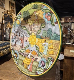 Mid-Century Italian Deruta Style Hand-Painted Faience Harvest Charger