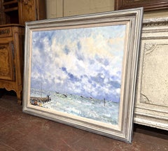 Mid-Century French Marine Oil on Canvas Normandy Painting by Jacques Bouyssou