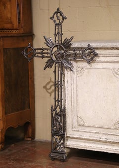 19th Century French Gothic Revival Polished Cast Iron Sacred Heart Altar Cross