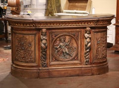 Early 19th Century French Renaissance Carved Oak Dry Bar with Tole Top