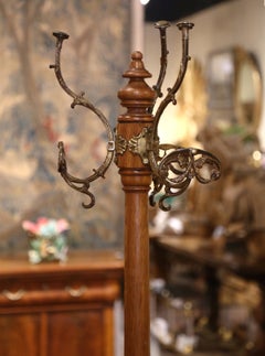 Early 20th Century French Oak and Gilt Metal Hall Tree Coat Rack