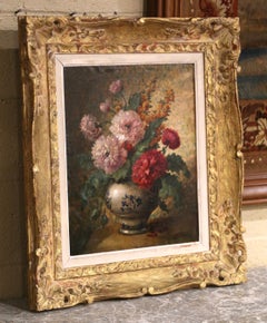 19th Century French Floral Still Life Oil on Canvas Painting by Gaston Boucher