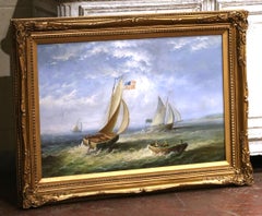 Mid-Century American Marine Oil Painting of Sailing Vessels Signed C. Parker