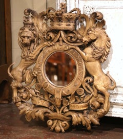 Mid-19th Century French Black Forest Bleached Oak Royal Coat of Arms Mirror