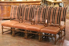 Set of 10 Louis XIII Style Walnut and Leather Dining Room Chairs