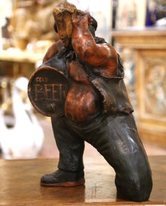 Mid-Century English Painted Composition Beer Drinker Tavern Sculpture
