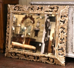 19th Century French Baroque Carved Painted Wall Mirror with Beveled Glass
